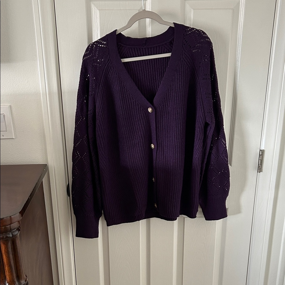 Source Unknown Women’s Rights Deep Purple Cardigan Sweater, Size 2XL, NWOT